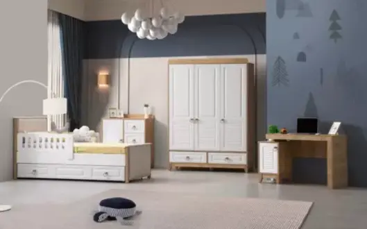 Luxuriös Kinderzimmer Set Besteht aus Bett Schrank Kommode Tisch 4tlg.