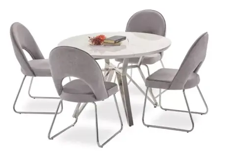 Luxus Esszimmer set Esstisch 4x Stühle Holz Stuhl Textil Essgruppe Garnitur Neu