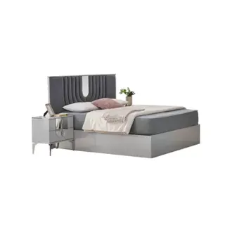 Komplette Schlafzimmermöbel Doppelbett Nachttische Grau Design 3tlg