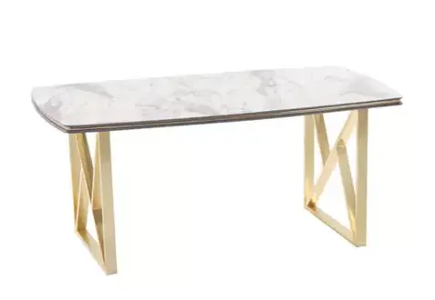 Eleganter Esstisch luxuriösen goldenen Beinen rechteckige Holztischplatte