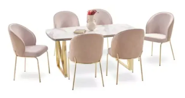 Eleganter beige gepolsterter Esszimmerstuhl Einzelsitz stuhl Set 6tlg