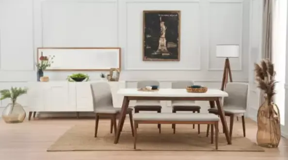 Esszimmer Komplett Esstisch Set 4x Stühle Holzmöbel Anrichte Bank Essgarnitur