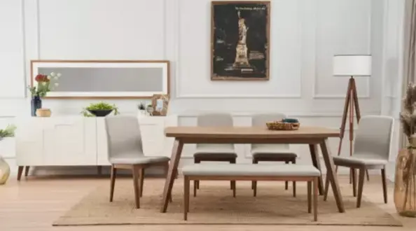 Essgarnitur Esszimmer Set 8tlg Esstisch + 4x Stühle Einrichtung Anrichte Bank