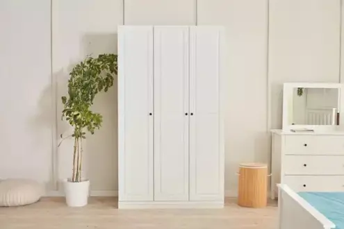 Kleiderschrank Stoffschrank Schrank Holzschrank Schlafzimmer Weiß Holz
