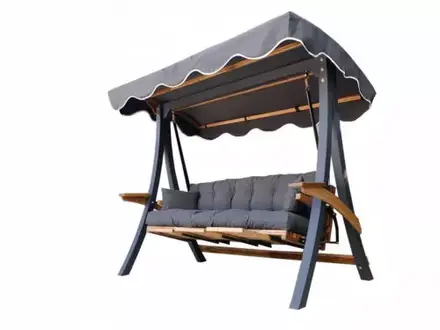 Luxuriöser Holz Gartenschwingstuhl Edle Metall Schaukel Gartenschaukel Neu