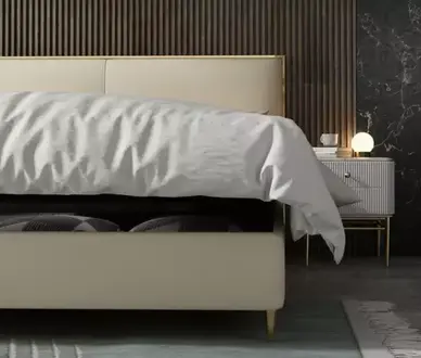 Bett Polster Design Luxus Doppel Betten Beige180x200cm Schlaf Zimmer Leder Hotel
