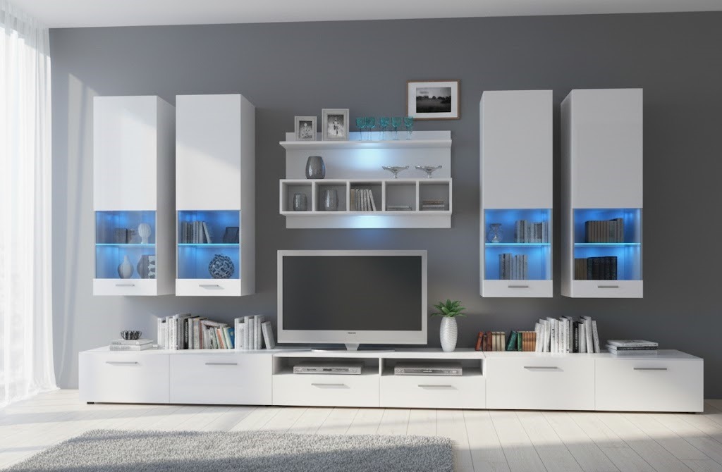 Wohnwand Anbauwand Schrankwand Hochglanz Led Beleuchtung Design Sofort