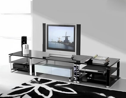 Modernes TV-Lowboard aus Glas und Holz in Schwarz Sofort