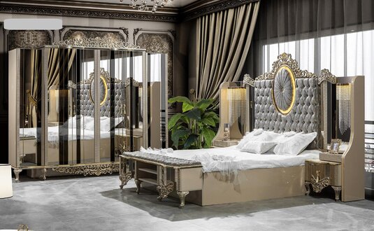 Beige Luxus Schlafzimmer Set 3-teilig – Klassisch & Stilvoll SOFORT
