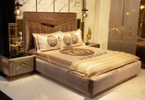 Schlafzimmer Bett mit 2x Nachttisch Garnitur 3tlg – Modernes Design Möbel Set für dein Zuhause Sofort
