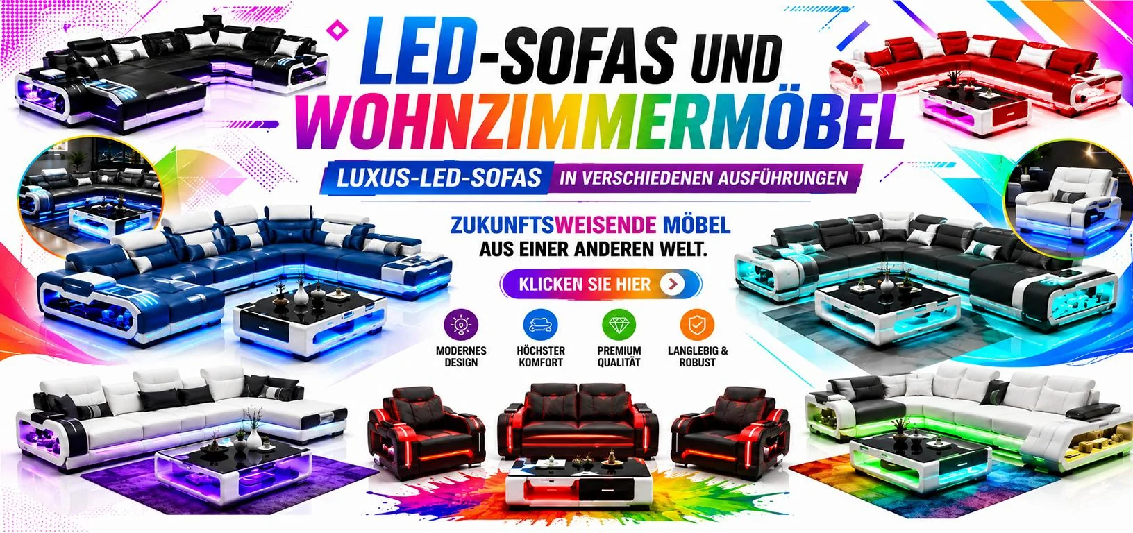 LED-Sofas & Wohnmoebel - Innovative Moebel mit Beleuchtung bei JVMoebel